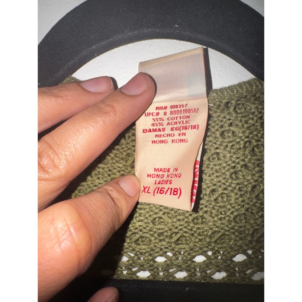 Vtg Y2K Olive Green Ruffle Knit Open Front Cardigan XL 16/18 Boho Hippie Fairy - Picture 3 of 8